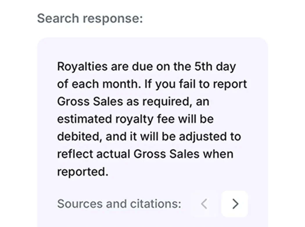 AI Search results in Delightree with an answer and the source content it came from.