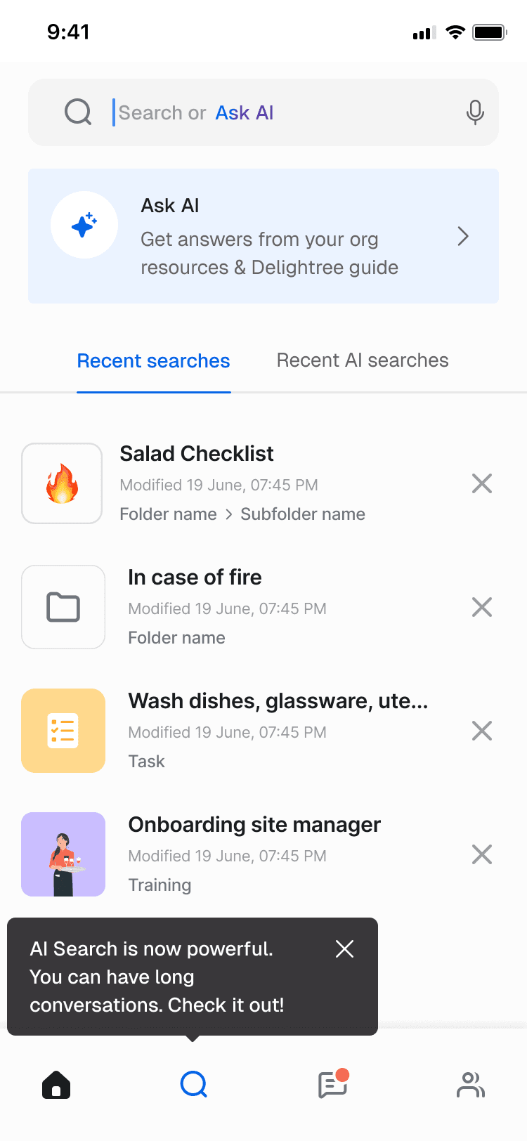 Delightree AI Search returning an answer with its source