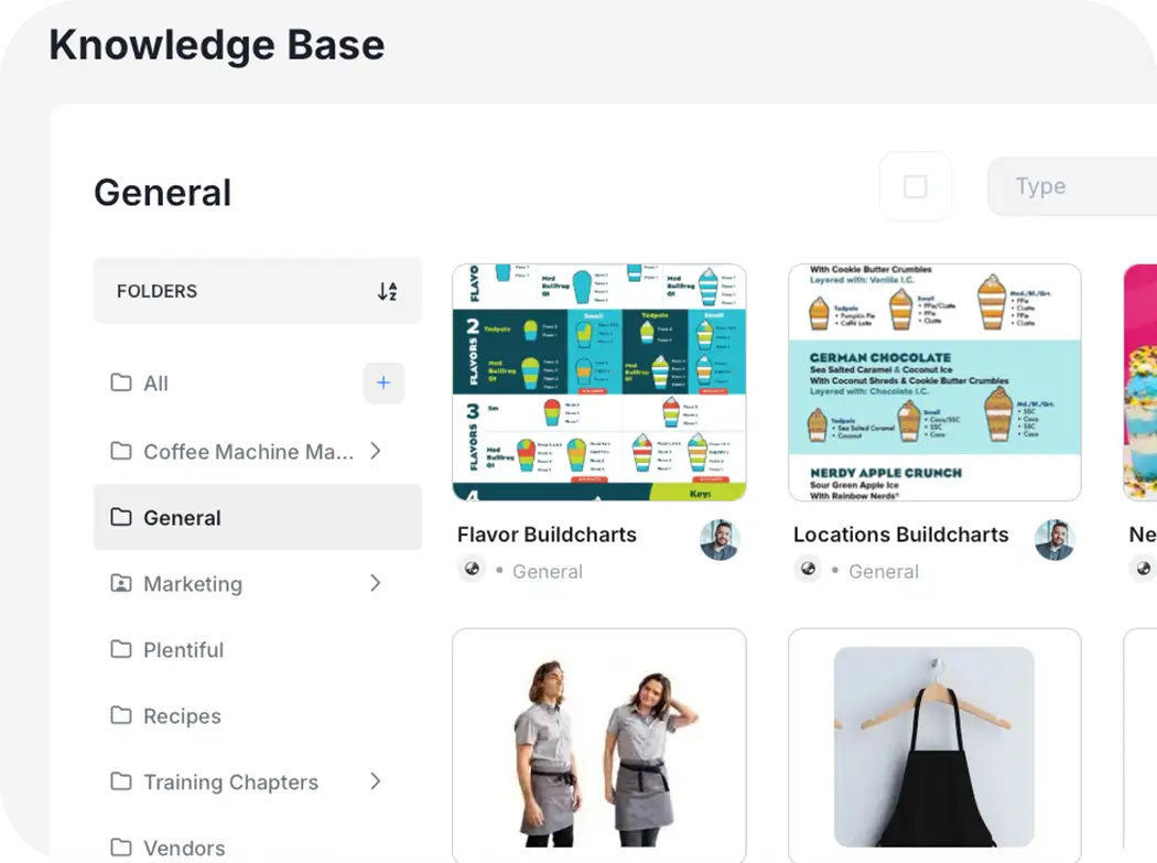 Knowledge Base resource library organized into folders and chapters.