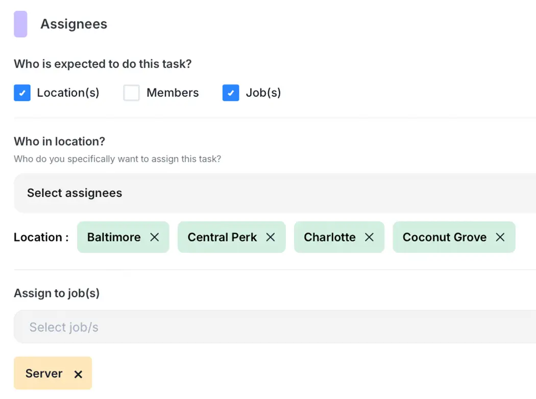 Assigning a task to locations and team members in Delightree.