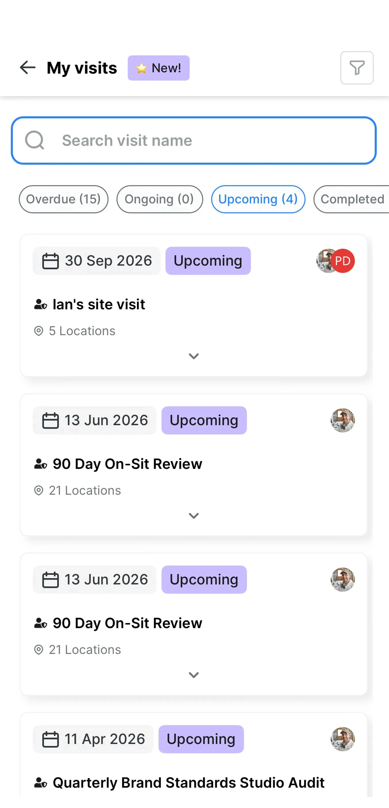 Delightree mobile app showing a site visit in progress.