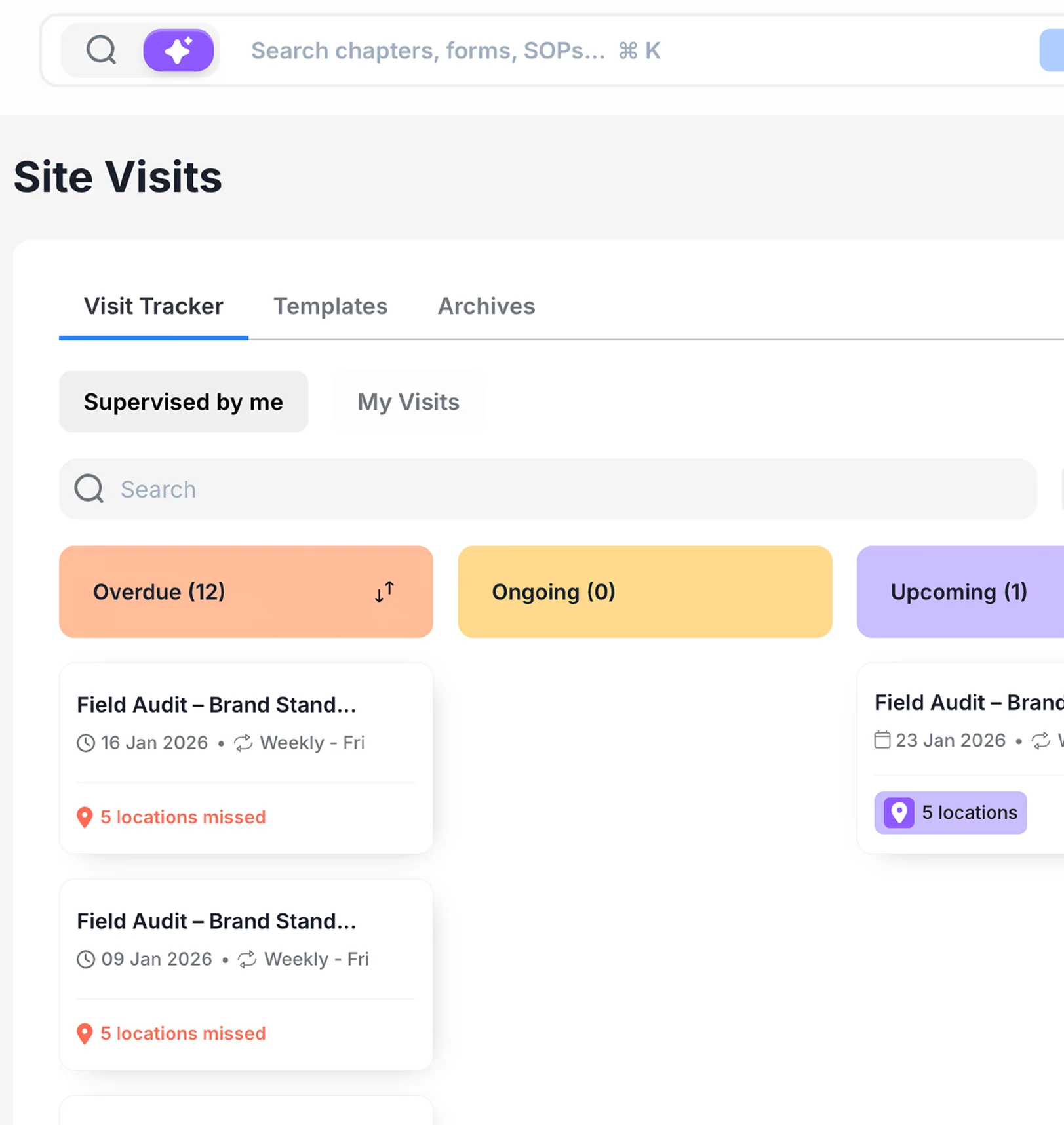 Site visits in the Delightree web app.