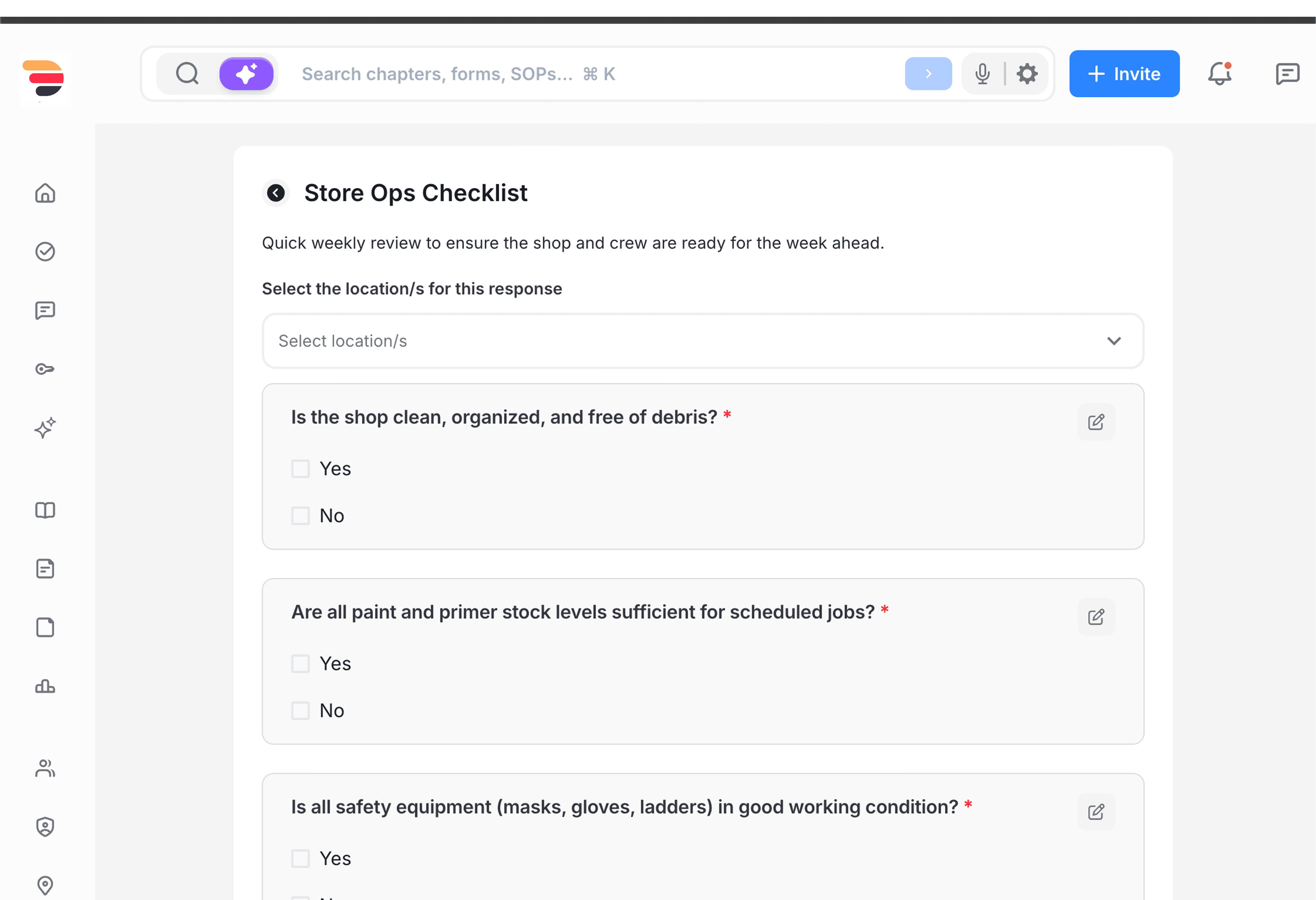 Delightree Forms and Checklists view in the web app.